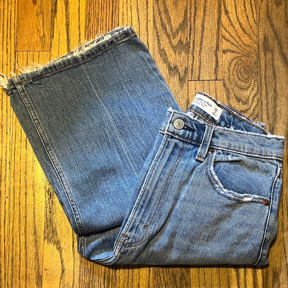 A&F crop wide leg ultra high rise distressed jeans